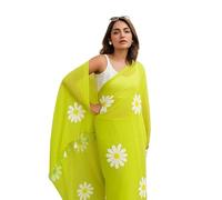 Indianstore4Everyone Lime Green Organza Daisy Print Saree - perfect for daily wear & casual occasions Colour: Lemon