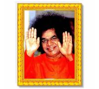 Indianstore4Everyone Puttaparthi Sathya Sai Baba Satya Saibaba Wall Painting Framed Home Decor (Wood,Matte,Gold,Small Size,6 x 8 Inch) R847S