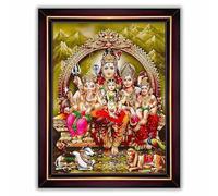 Indianstore4Everyone Shiv Parivar Family Siva Parvati Lord Shiva Wall Painting Framed Home Decor (Wood,Matte,Brown,Small Size,6 x 8 Inch) B153S