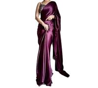 Indianstore4Everyone Women's Satin Silk Solid Plain Saree Shiv Shakti-New Purple