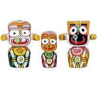 Indianstore4everyone Wooden Lord Jagannath, Balaram and Subhadra Idol 4 Inches, Multi Color 01 Set