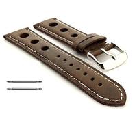 IndianTradition 22mm Brown & White Men's Genuine Leather Watch Strap Band with Spring Bars