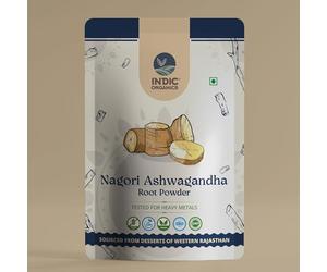 Indic Organics Nagori Ashwagandha Root | Ancient Vedic-Era Strain with High Potency | Tested for Heavy Metals | Non-GMO | Sourced from Deserts of Western Rajasthan (Root Powder, 250 Grams)