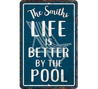 Indication Warning Sign Funnys Personalized Vintage Distressed Look Life's Better By The Pool Wall Art Outdoor Indoor New Aluminum Metal Tin 8"x12"
