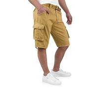 Indicode Kjeld Men's Cargo Shorts with 6 Pockets Including Fabric Belt Made of 100% Cotton Bermuda Summer Men's Shorts Cargo Trousers Short Summer Trousers for Men, amber, XL