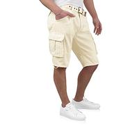 Indicode Men's cargo shorts with 6 pockets including fabric belt made of 100% cotton | Bermuda summer men's shorts shorts cargo trousers short summer trousers for men, Fog, S