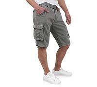 Indicode Men's cargo shorts with 6 pockets including fabric belt made of 100% cotton | Bermuda summer men's shorts shorts cargo trousers short summer trousers for men, gray, S