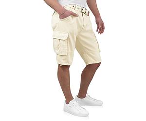 Indicode Men's cargo shorts with 6 pockets including fabric belt made of 100% cotton | Bermuda summer men's shorts shorts cargo trousers short summer trousers for men, Fog, S
