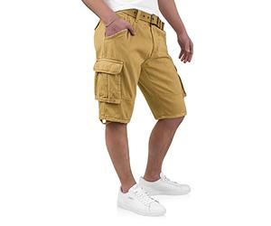 Indicode Men's Maxim Cargo Shorts with 6 Pockets Including Fabric Belt Made of 100% Cotton | Bermuda Summer Men's Shorts Cargo Trousers Short Summer Trousers for Men, amber, L