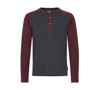 Indicode Winston Men's Long Sleeve T-Shirt Top with Grandad Collar, Size:M, Colour:Charcoal - Wine (9993)