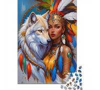Indigenous Beauty Jigsaw Puzzles 1000 Piece Recycled Paper Wolf SpiritPuzzle for Adults Jigsaw Puzzle Educational Game Challenge Family Game Birthday Gifts 38x26cm/1000pcs