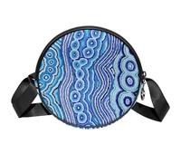 Indigenous Blue Wave Dot Pattern Round Convertible Crossbody Bag, Compact Purse for Travel & Kids