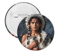 Indigenous People And Wolves Badge Metal Round Pins, Lightweight Brooch for Backpack, Fashion Button Pins Badge for Shirts, Jackets, Shawl Coat, Unisex, 5PCS, Tinplate, metal round pins