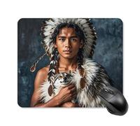 Indigenous People and Wolves Mouse Pad Square Mice Mat Waterproof Computer Mousepad with Non-Slip Rubber Base Wireless Mice Pad for Laptop Office Home Personalized Gaming Mousepad 25 * 30cm