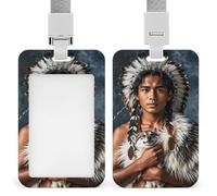 Indigenous People and Wolves Retractable ID Badge Holder with Lanyard - Vertical Badge Reel,Keychain Clip,Name Tag Id Card Holder Protector for Nurse Officer Teacher Security Staff Women Men