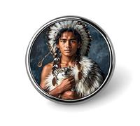 Indigenous People And Wolves Round Badge Brooch Lightweight Lapel Tie Pins Unique Gifts Metal Brooch Badge For Hat Shirt Clothing Bags Decoration