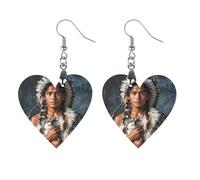 Indigenous People And Wolves Wooden Earrings for Women, Vintage Elegant Wood Jewelry, Lightweight Earrings for Wedding, Party, Everyday Jewelry Gift, Apricot shaped, Wood, wood