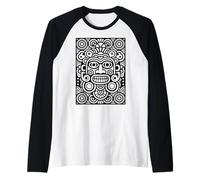 Indigenous Polynesian Tribal Tiki Mask Aztec & Mayan Art Raglan Baseball Tee