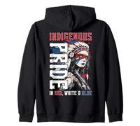 Indigenous Pride Red White Blue Native American Woman Zip Hoodie