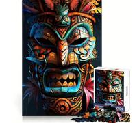 Indigenous Tiki Tribe Mask 1000 Pieces Puzzles for Adults Cognitive Train Indoor Play Pattern Build (38x52cm)