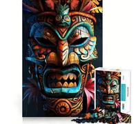 Indigenous Tiki Tribe Mask Jigsaw Puzzle for Teenagers 1000 Pieces Strong Memory Calm Daily Joyful Challenge Xmas Gift (38x26cm)