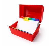 Indigo® 6x4 Red Index Card Box with A-Z Coloured Guide Cards - Durable Filing Storage Box for Office, Home & School Use