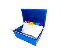 Indigo® 8x5" Blue Index Card Box with A-Z Mylar-Coated Guide Cards - Durable Filing Storage Box for Office, Home & School Use