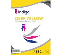 Indigo® A3 80gsm Coloured Paper Origami Assorted Multi Colour Paper for Art & Craft Sheets (Medium Deep Yello, 50 Sheets)