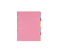 indigo® Dividers A4 Assorted Multipunched Perforated Card Manilla Blank (10 Part, Pack of 25)