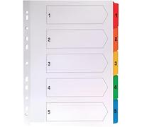indigo® Dividers, A4, Index Multipunched Mylar-Reinforced Multicolour-Tabs White (5 Part, Pack of 1)