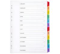 Indigo® A4 File Dividers - January-December Monthly Index with Multicolour Tabs, White Card, Mylar-Reinforced, Multipunched - Pack of 5 for Binders & Filing