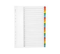 indigo® Dividers, A4, Index Multipunched Mylar-Reinforced Multicolour-Tabs White (1-20, Pack of 10)