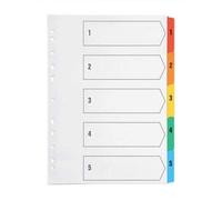 indigo® Dividers, A4, Index Multipunched Mylar-Reinforced Multicolour-Tabs White (1-5, Pack of 1)