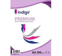 Indigo® A4 Premium White Multipurpose Copier Paper - 100GSM, Pack of 100 Sheets - Smooth Finish for Inkjet, Laser & Copier Use