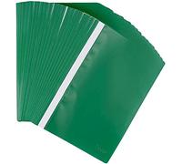Indigo® A4 Project Folders - Green Report Files with Clear Front Cover & 2-Prong Fastener, 30-Sheet Capacity (Pack of 10)