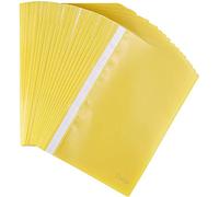 Indigo® A4 Project Folders - Yellow Report Files with Clear Front & 2-Prong Fastener, 30-Sheet Capacity (Pack of 5)