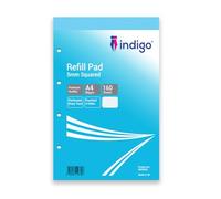 indigo® A4 Refill Pad 160 Pages Headbound Perforated Punched Hole (5mm Squares, Pack 2)