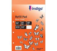 indigo® A4 Refill Pad 160 Pages Headbound Perforated Punched Hole (Feint Lined, Pack 2)