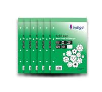 indigo® A4 Refill Pad 160 Pages Headbound Perforated Punched Hole (Pack 6, Feint 8mm Lined and Margin)