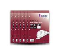 indigo® A4 Refill Pad 160 Pages Headbound Perforated Punched Hole (Pack 6, Narrow Lined and Margin)