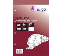 indigo® A4 Refill Pad 160 Pages Headbound Perforated Punched Hole (Single, Narrow Lined and Margin)