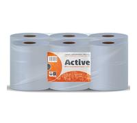 Indigo Active Blue Centrefeed - 2 ply Laminated Embossed Strong Wiping Tissue - 300 Sheets per Roll, 166mm Width - 6 Rolls