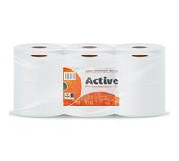 Indigo® Active White Centrefeed Rolls - 6 Pack | 2-Ply Laminated & Embossed Strong Paper Towels | 300 Sheets per Roll (166mm Width) | Dispenser Friendly, Super Absorbent Cleaning & Hand Drying Tissue
