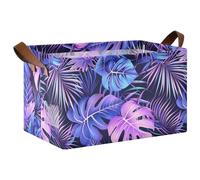 Indigo and Purple Tropical Leaves Decorative Shelf Baskets Bins for Cube Storage with Handles Fabric Closet Organizers for Bedroom, Office, Closet, Clothes, Kids Room, Nursery 2 Pack