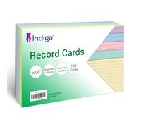 indigo® Assorted Record Cards - Lined with Headline Pack of 200 Multi-Coloured 6 x 4 Revision Flash Cards