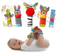 Indigo Baby Rattle Socks, 5Pcs Wrist Rattle Toys Set, Zebra Sensory Socks Foot Finder Gift for 0-3, 3-6, 6-9 Months Babies