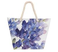 Indigo Bloom Large Tote Bag for Women, Waterproof Durable Beach Bag with Hemp Rope Handle, Multifunctional Hemp Rope Shopping Bag for Beach Park Travel Work Daily Use
