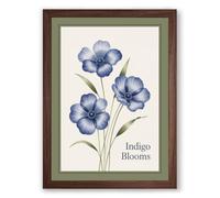 Indigo Blooms Botanical Framed Wall Art Print A3 (42×29.7cm) Walnut, Wall Decor for Living Room, Bedroom, Office & Home, Ready to Hang, Art Gift