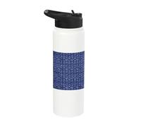 Indigo Blue Heart and Flower Folk Art Pattern Stainless Steel Insulated Water Bottle