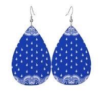 Indigo Blue Pais-Ley Pattern Bandana Design Leather Earring Lightweight Earrings Fun Earring For Beach Women